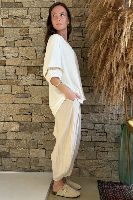 Dalt Vila Peasant Blouse Warm White